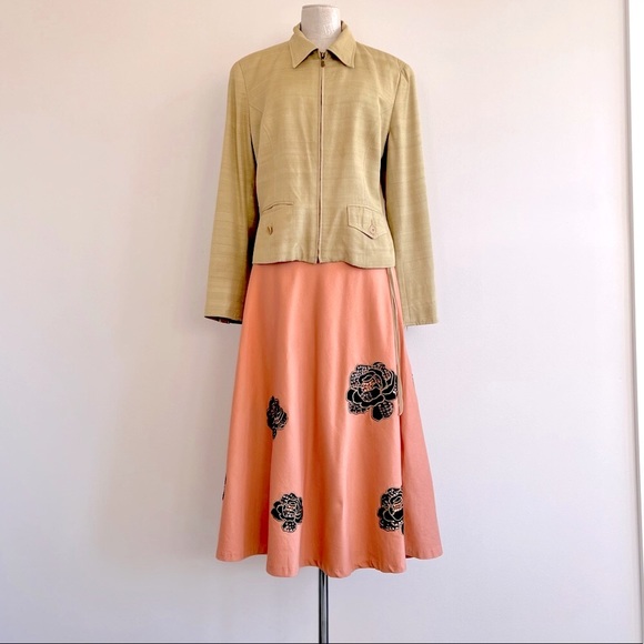 Lapis Salmon Pink-Orange Floral Embroidery 1950s Grease Maxi Swing Skirt Size 10 - Picture 3 of 15